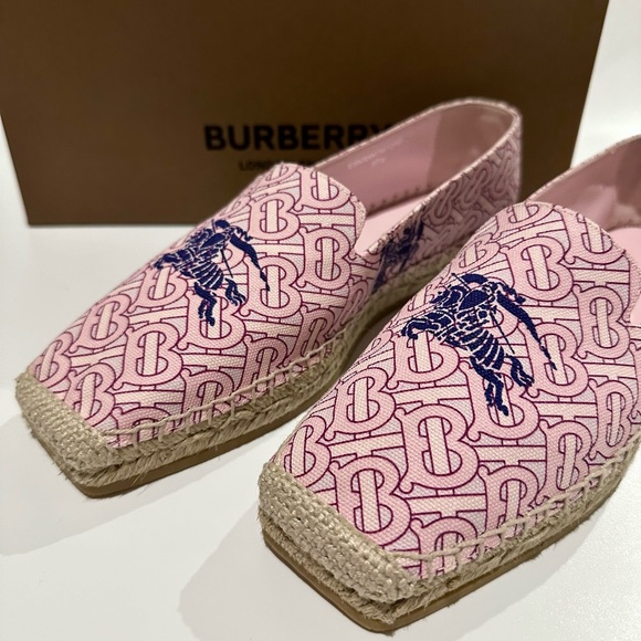 NWT BURBERRY EKD Monogram Print Espadrilles (Women - Size 37.5). Ship Same Day! - Picture 1 of 10